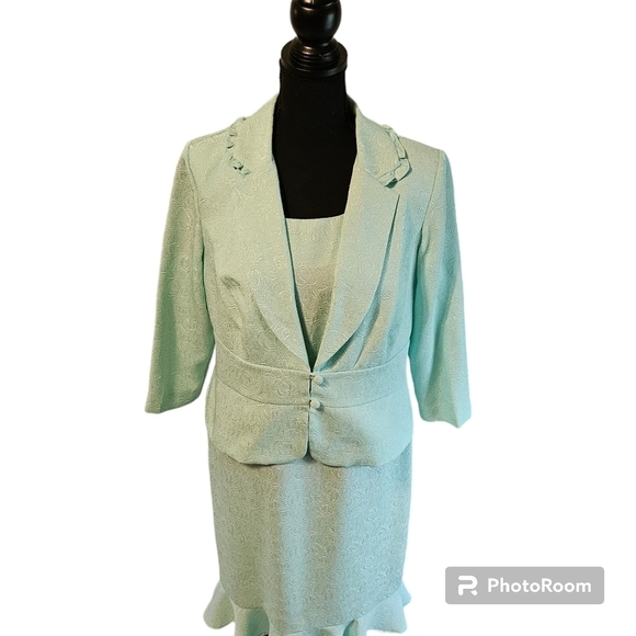 Danny & Nicole 2Pc Floral Textured Dress & Jacket Pastel Grn 100% Polyester Sz10 - Picture 5 of 12